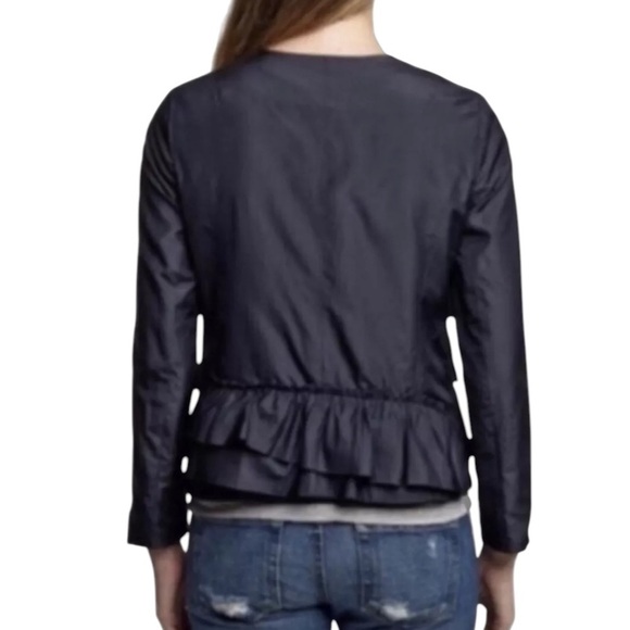 J. Crew Silk Taffeta Cascade Women's Navy Ruffled Jacket - Picture 4 of 5